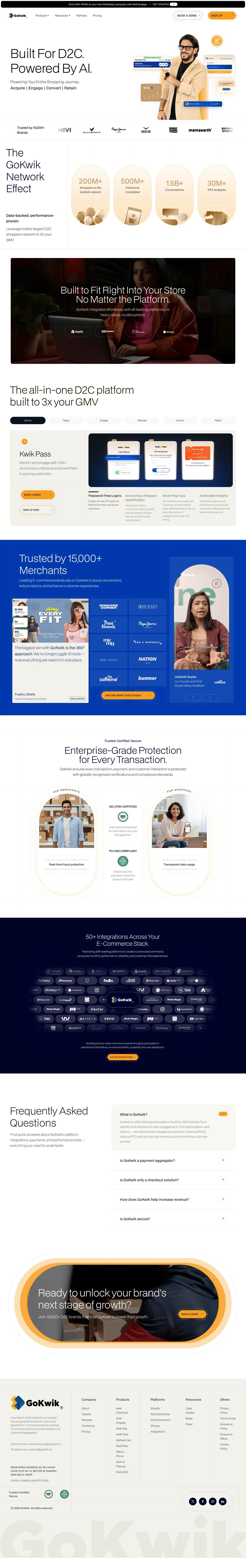 The new GoKwik homepage — merchant-first, Lottie-driven, outcome-led